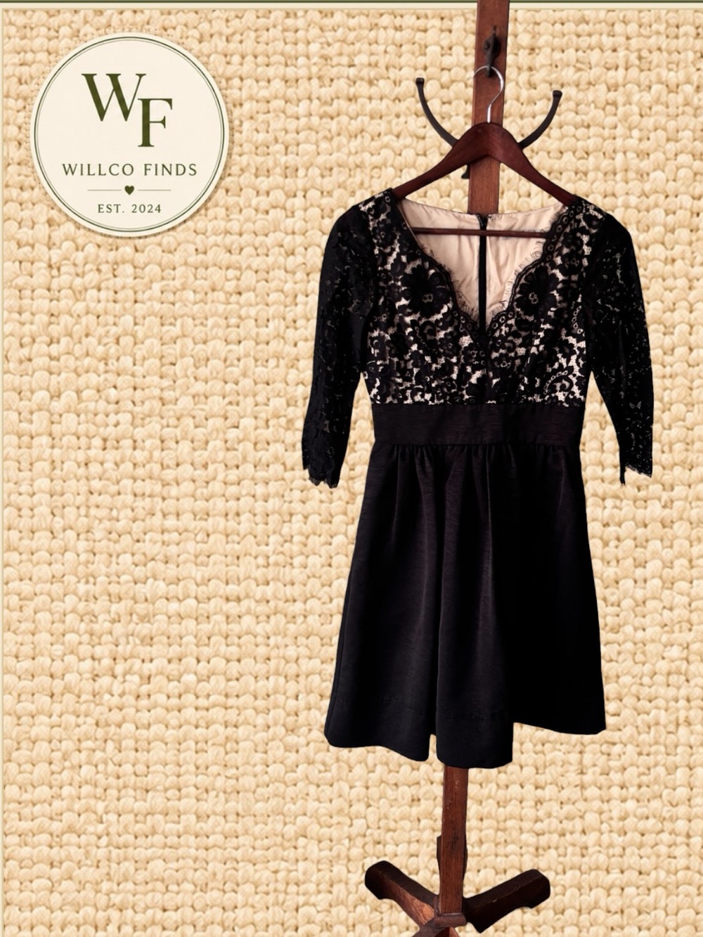 Eliza J Black Lace Fit & Flare Dress Size 2 Nude Lined Cocktail Party